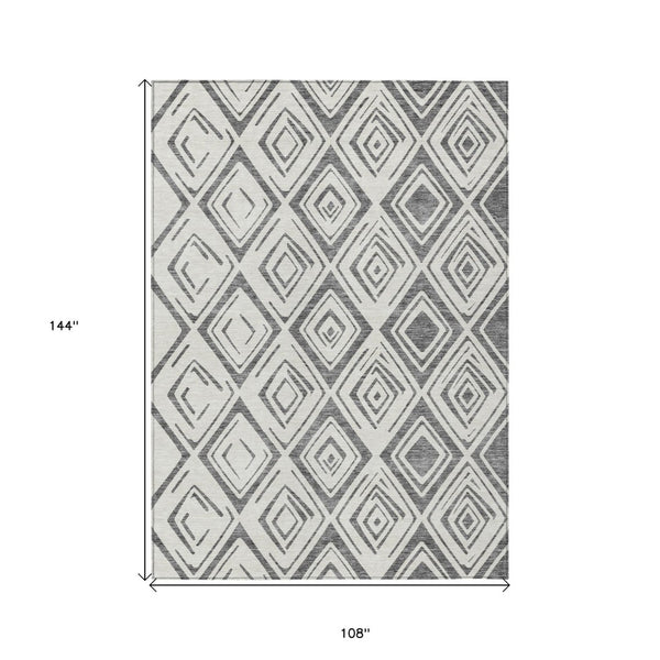 HomeRoots 9' Geometric Gray and Ivory Washable Area Rug for Indoor and Outdoor Use, Durable and Stylish Design 9' X 12' 583976