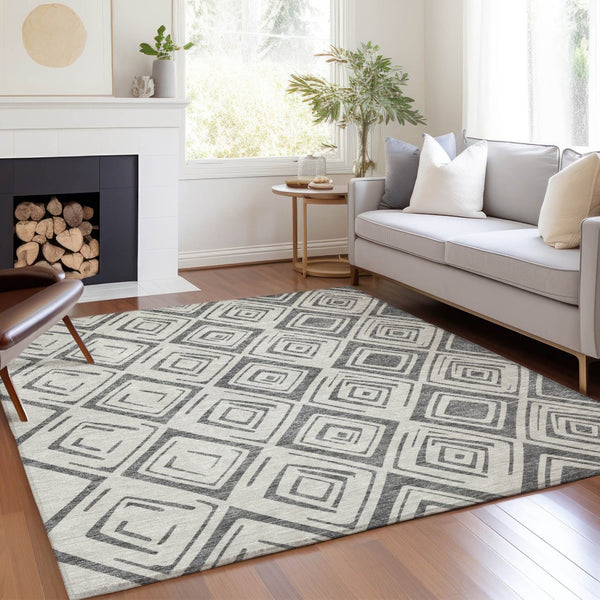 HomeRoots 9' Geometric Gray and Ivory Washable Area Rug for Indoor and Outdoor Use, Durable and Stylish Design 9' X 12' 583976