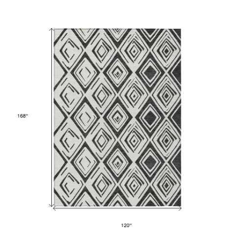 Homeroots 3' Artichoke Green & Ivory Geometric Washable Area Rug For Indoor/Outdoor Spaces, Durable & Stylish 10' X 14' Polyester 583983