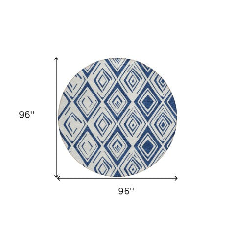 Homeroots 3' Artichoke Green & Ivory Geometric Washable Area Rug For Indoor/Outdoor Spaces, Durable & Stylish 8' Round Polyester 583986