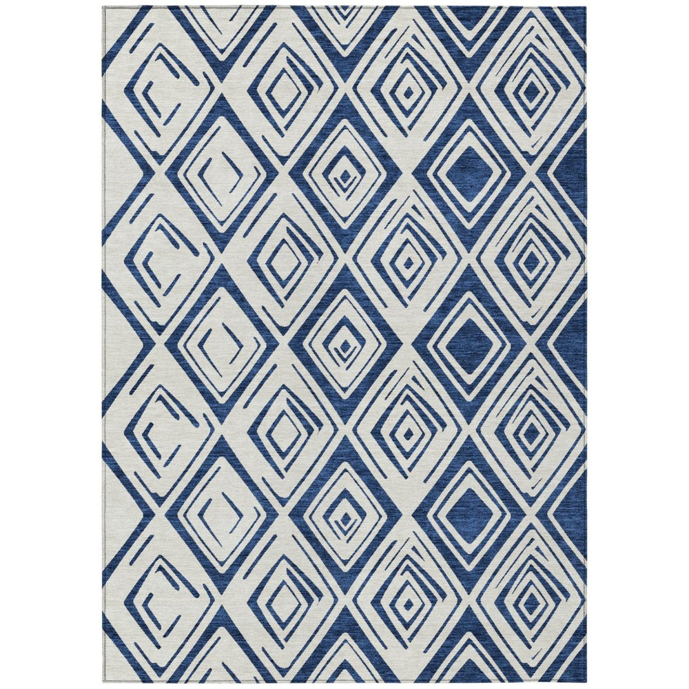 HomeRoots 9' Navy Blue and Ivory Geometric Area Rug - Stylish, Durable, Washable for Indoor and Outdoor Use 9' X 12' 583988