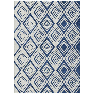 HomeRoots 9' Navy Blue and Ivory Geometric Area Rug - Stylish, Durable, Washable for Indoor and Outdoor Use 9' X 12' 583988