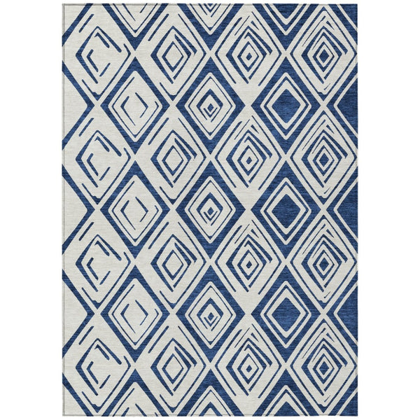 HomeRoots 9' Navy Blue and Ivory Geometric Area Rug - Stylish, Durable, Washable for Indoor and Outdoor Use 9' X 12' 583988