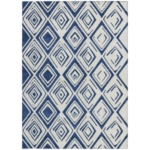 HomeRoots 5' Navy Blue and Ivory Geometric Area Rug - Stylish, Washable, Durable for Indoor and Outdoor Spaces 10' X 14' 583989