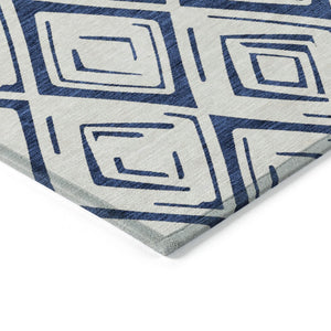 HomeRoots 5' Navy Blue and Ivory Geometric Area Rug - Stylish, Washable, Durable for Indoor and Outdoor Spaces 10' X 14' 583989