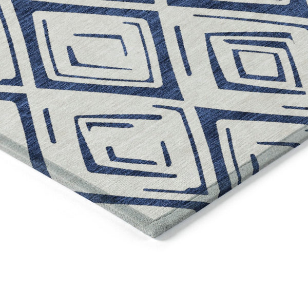 HomeRoots 5' Navy Blue and Ivory Geometric Area Rug - Stylish, Washable, Durable for Indoor and Outdoor Spaces 10' X 14' 583989