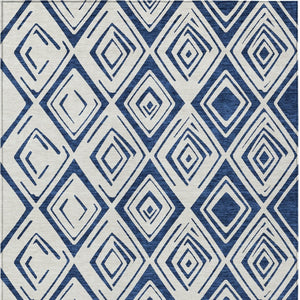 HomeRoots 5' Navy Blue and Ivory Geometric Area Rug - Stylish, Washable, Durable for Indoor and Outdoor Spaces 10' X 14' 583989