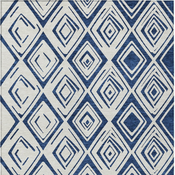 HomeRoots 5' Navy Blue and Ivory Geometric Area Rug - Stylish, Washable, Durable for Indoor and Outdoor Spaces 10' X 14' 583989