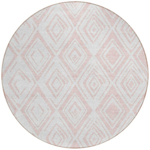 Homeroots 3' Artichoke Green & Ivory Geometric Washable Area Rug For Indoor/Outdoor Spaces, Durable & Stylish 8' Round Polyester 583992