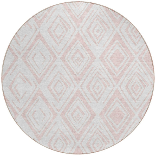 Homeroots 3' Artichoke Green & Ivory Geometric Washable Area Rug For Indoor/Outdoor Spaces, Durable & Stylish 8' Round Polyester 583992