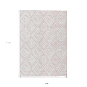 Homeroots 3' Artichoke Green & Ivory Geometric Washable Area Rug For Indoor/Outdoor Spaces, Durable & Stylish 9' X 12' Polyester 583994