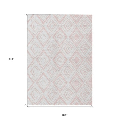 Homeroots 3' Artichoke Green & Ivory Geometric Washable Area Rug For Indoor/Outdoor Spaces, Durable & Stylish 9' X 12' Polyester 583994