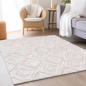 Homeroots 3' Artichoke Green & Ivory Geometric Washable Area Rug For Indoor/Outdoor Spaces, Durable & Stylish 9' X 12' Polyester 583994