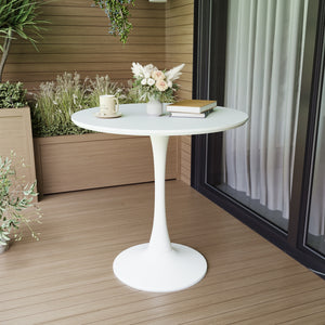 English Elm 31.5" Mid-Century White Round Dining Table with Pedestal Base, MDF Top, Seats 2-4, Sleek Design W2189131694