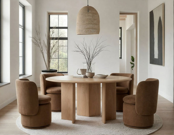 VIG Furniture Masuda Modern Natural Ash Round Dining Table — 60" Minimalist 3‑Leg Design, Seats 4, Durable Veneer VGOD-LZ-398DT-R