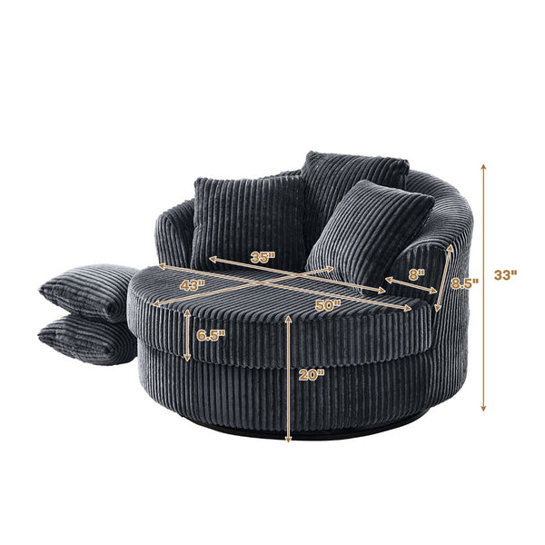 English Elm 360° 360 Swivel Round Lounge Chair Corduroy Upholstered Sculptural Seat with Removable Pillows Gray W3705S00039