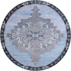 Unique Loom Timeless Thomas Machine Made Medallion Rug Blue Gray, Navy Blue 7' 7" x 7' 9"