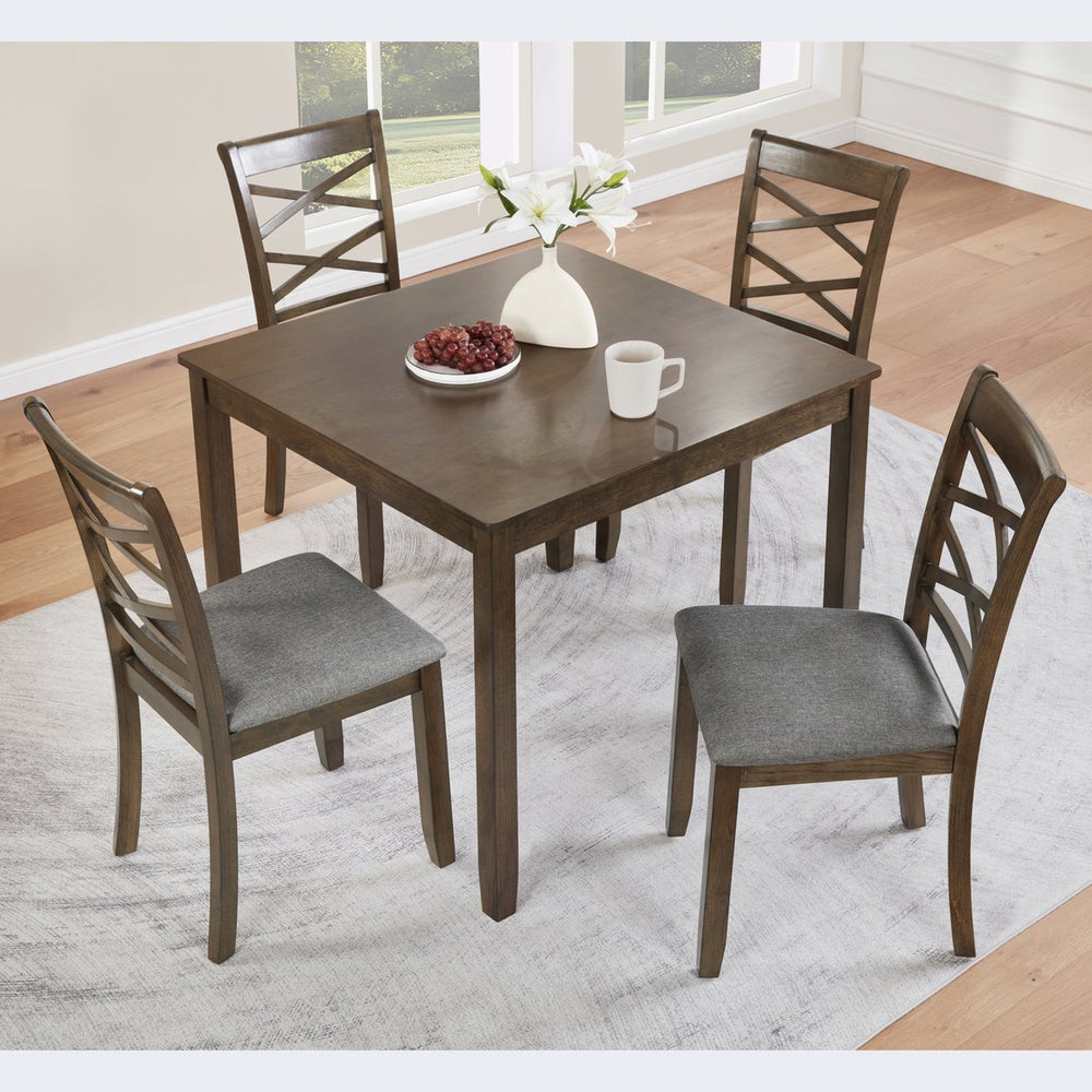 English Elm Elegant 5-Piece Walnut Dining Table Set With 4 Upholstered Chairs For Modern Living & Dining Spaces W1998S00076