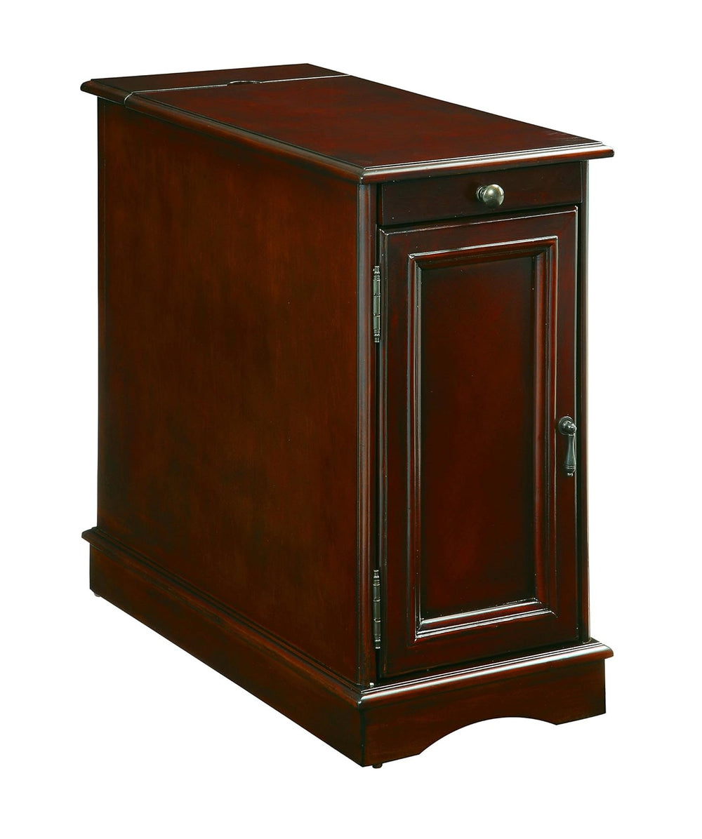 English Elm Modern USB Nightstand with Pull-Out Cup Holder, Hidden Cabinet Storage & Built-In Power Docking Station Cherry 28 L x 16 W x 28 H B011P191196