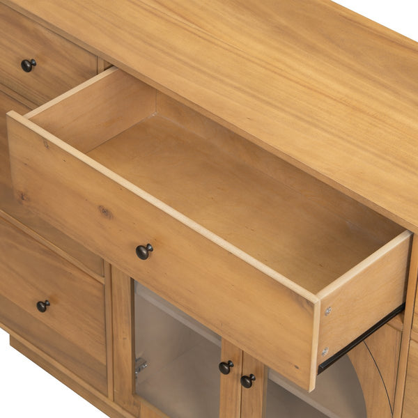 English Elm Christopher Knight Home® - Cabinet roomy storage console with 2 doors, 7 drawers, glass accents and manufactured wood build, large Natural N780P330601N