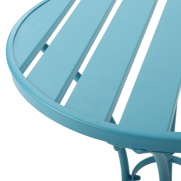English Elm Colmar Outdoor Iron Bistro Set Powder Coated Slatted Armchairs Round Patio Table Blue 56558.00MCB