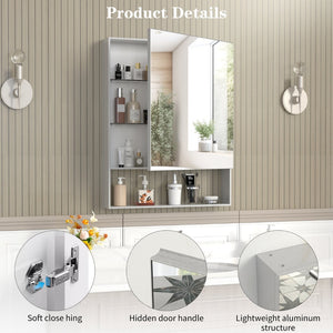 English Elm 24'' Aluminum Medicine Cabinet Wall Mount Bathroom Mirror with Adjustable Interior Shelves W708P379205