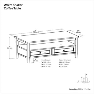 English Elm Warm Shaker Solid Wood Coffee Table with Two Drawers Russet Brown Transitional B136P429085