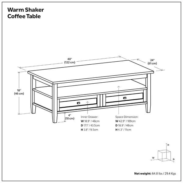 English Elm Warm Shaker Solid Wood Coffee Table with Two Drawers Russet Brown Transitional B136P429085