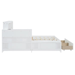 English Elm Full Size Wooden Platform Bed With Desk, Storage Drawers, Usb Ports, Nightstand & Modern Design N820S00029K