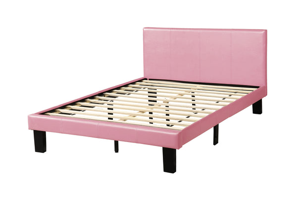 English Elm Simple Modern Faux Leather Upholstered Full Bed with Sturdy Wooden Slats, Streamlined Headboard Design for Comfortable Sleep and Durable Support Espresso,Pink 61 L x 30 W x 6 H B011P396731