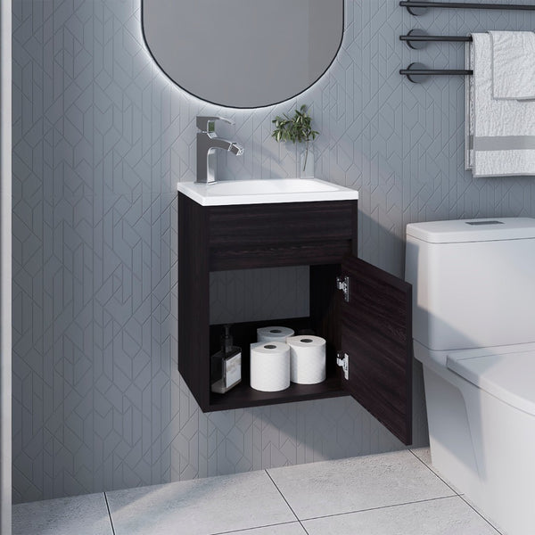 English Elm Wengue Floating Bathroom Vanity With Integrated Sink & 1 Door - Modern Minimalist Storage Solution B062P355658-GIGA