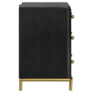 English Elm Anser Black 3-Drawer Nightstand with Wire-Brushed Finish, Gold Legs & Ball Knobs — Elegant Storage Solution B062P299882