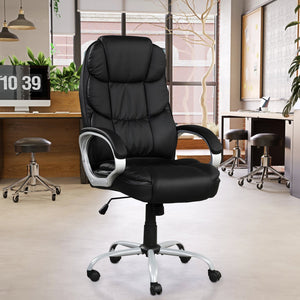 English Elm Faux Radcliff Height Adjustable Swivel Office Chair - Black PU Leatherette, Padded Arms, Ergonomic Comfort B2741P330106