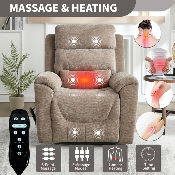 English Elm Dual Motor Power Lift Recliner with Massage Heat and Leatherair Upholstery W3224S00017
