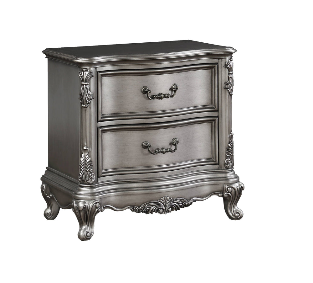English Elm Traditional Nightstand with Floral Decals and Rope Moldings, Crown Molding Accent, Charming Princess Appeal Antique Silver 21.5 L x 33.5 W x 33.5 H B2741P324368