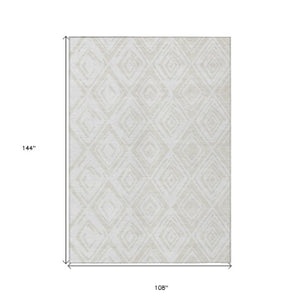 Homeroots 3' Artichoke Green & Ivory Geometric Washable Area Rug For Indoor/Outdoor Spaces, Durable & Stylish 9' X 12' Polyester 584000