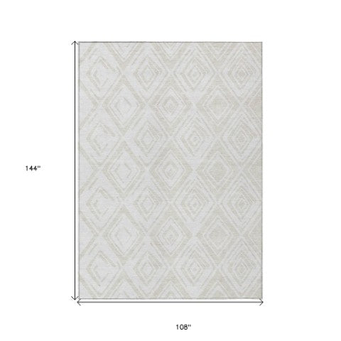 Homeroots 3' Artichoke Green & Ivory Geometric Washable Area Rug For Indoor/Outdoor Spaces, Durable & Stylish 9' X 12' Polyester 584000