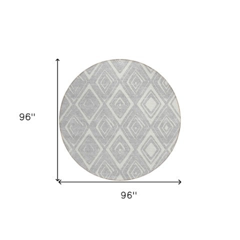 Homeroots 3' Artichoke Green & Ivory Geometric Washable Area Rug For Indoor/Outdoor Spaces, Durable & Stylish 8' Round Polyester 584010