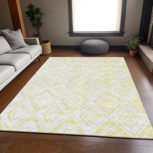 HomeRoots 5' Bright Yellow and Ivory Geometric Area Rug - Stylish Washable Indoor Outdoor Design for Any Space 5' X 8' 584015