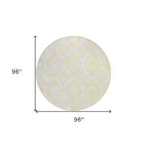 Homeroots 3' Artichoke Green & Ivory Geometric Washable Area Rug For Indoor/Outdoor Spaces, Durable & Stylish 8' Round Polyester 584016