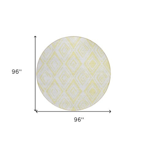 Homeroots 3' Artichoke Green & Ivory Geometric Washable Area Rug For Indoor/Outdoor Spaces, Durable & Stylish 8' Round Polyester 584016