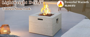 English Elm U_style Mgo Square Propane Fire Pit 40000 Btu Stone Texture Patio Table with Lava Rocks Beige N711P410544A
