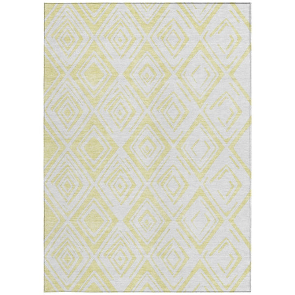 HomeRoots 5' Bright Yellow and Ivory Geometric Area Rug - Stylish Washable Indoor Outdoor Design for Any Space 8' X 10' 584017