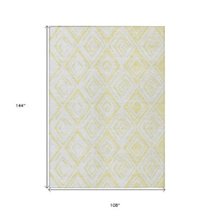 Homeroots 3' Artichoke Green & Ivory Geometric Washable Area Rug For Indoor/Outdoor Spaces, Durable & Stylish 9' X 12' Polyester 584018