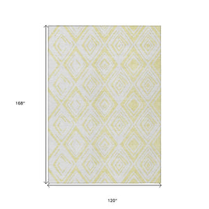 HomeRoots 5' Bright Yellow and Ivory Geometric Area Rug - Stylish Washable Indoor Outdoor Design for Any Space 10' X 14' 584019