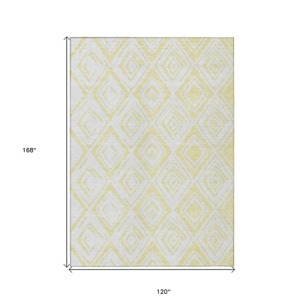 HomeRoots 5' Bright Yellow and Ivory Geometric Area Rug - Stylish Washable Indoor Outdoor Design for Any Space 10' X 14' 584019