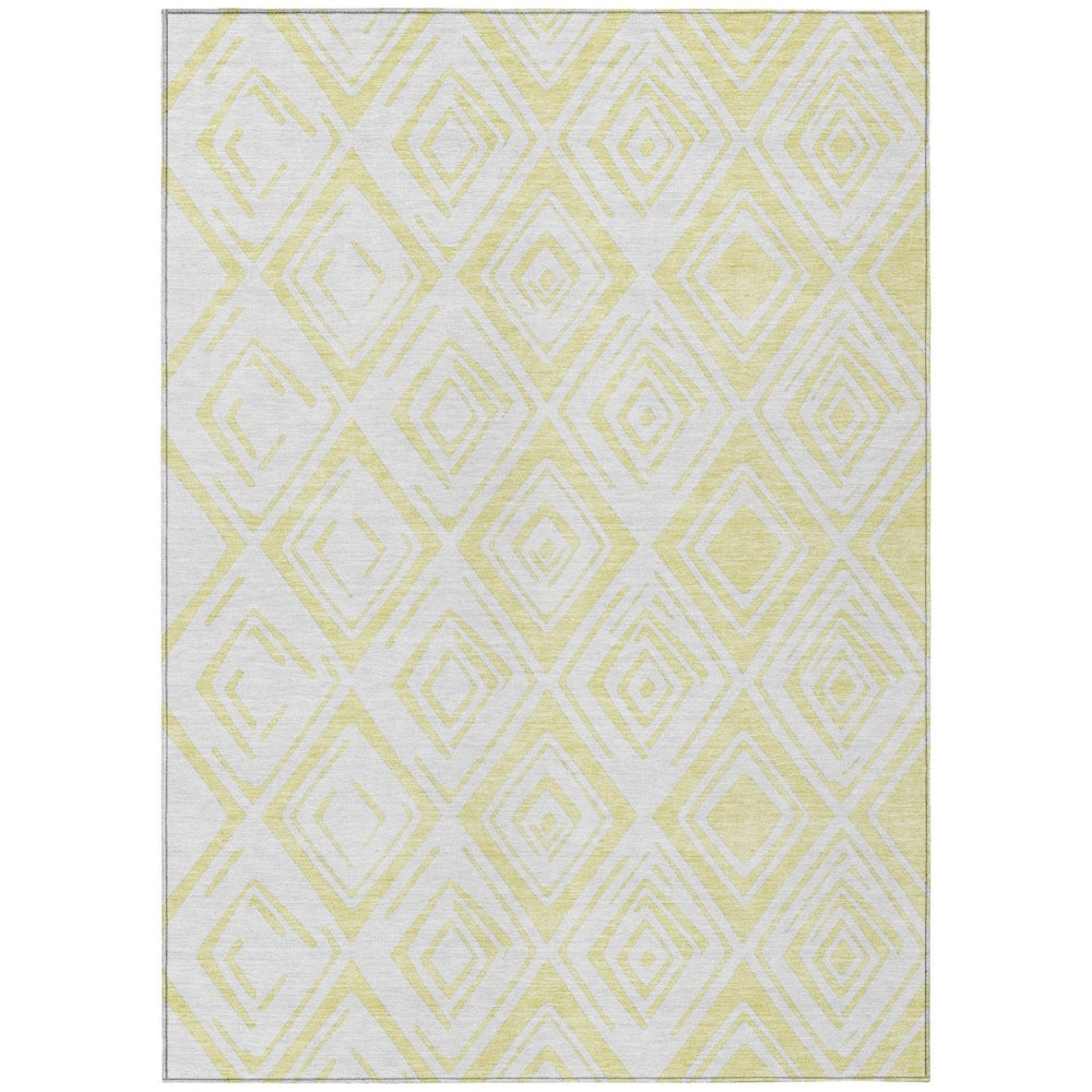HomeRoots 5' Bright Yellow and Ivory Geometric Area Rug - Stylish Washable Indoor Outdoor Design for Any Space 10' X 14' 584019