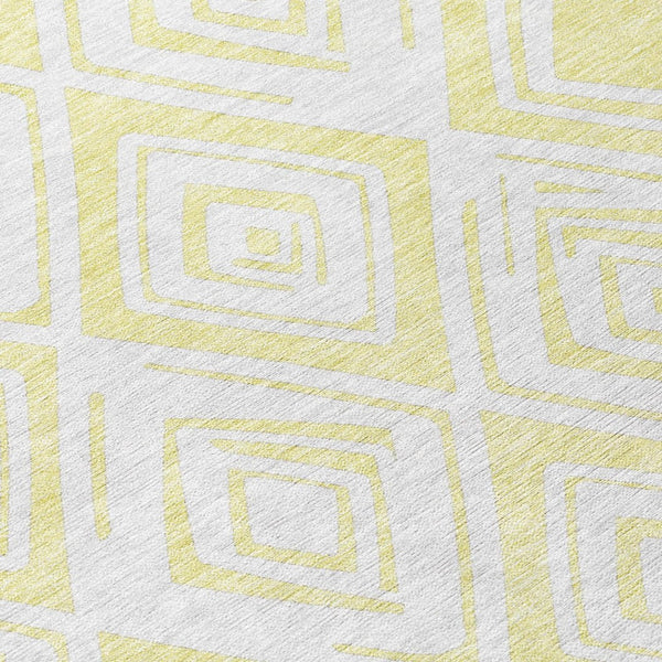 HomeRoots 5' Bright Yellow and Ivory Geometric Area Rug - Stylish Washable Indoor Outdoor Design for Any Space 10' X 14' 584019