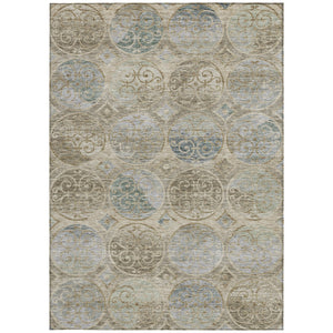 Homeroots 3' Beige Taupe And Blue Trellis Washable Indoor Outdoor Area Rug For Stylish Spaces And Durability 5' X 8' Polyester 584021