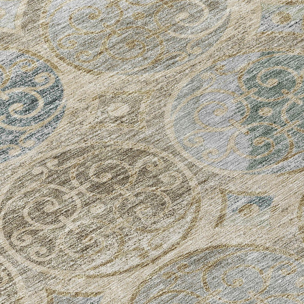 Homeroots 3' Beige Taupe And Blue Trellis Washable Indoor Outdoor Area Rug For Stylish Spaces And Durability 8' Round Polyester 584022